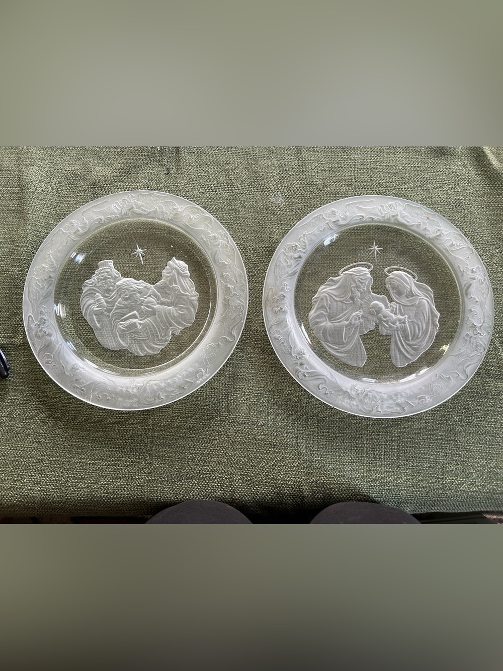 Morgantown Crystal 2 plates “1989 Shepherds…” & “The Holy Family….” Plates